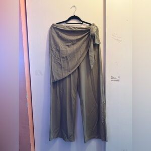 Zara Olive Wrap-Waist Wide-Leg Pants